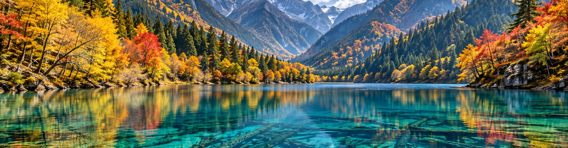 首屏山水路线：秋色林木与清澈湖水（主题配图）